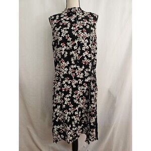 Lafayette 148 Dress Womens Size L Marley Black White Red Floral Midi Sleeveless